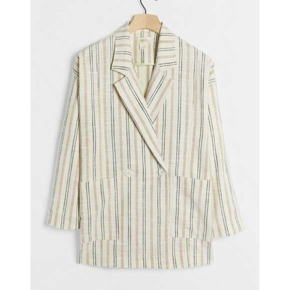 Anthropologie Maeve Cream Danielle Striped Blazer - Picture 12 of 16